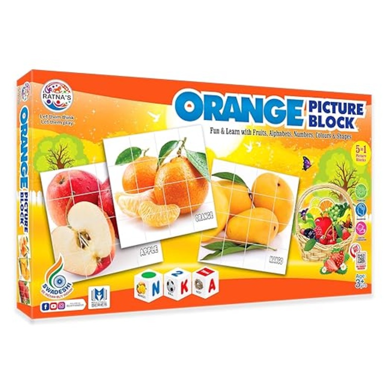 RATNA’S 5 in 1 Educational Orange Fruit Picture Blocks for Kids – Multicolor