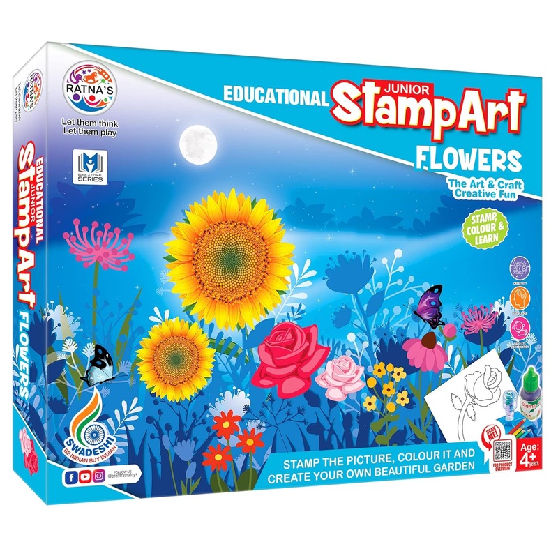 Ratna’s Educational Art & Craft Stamp Art Flower Small with 6 Different Flower Stamps for Kids – Multicolor