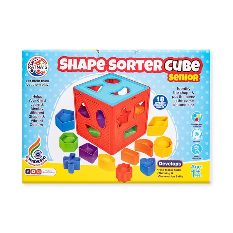 Ratnas Shape Sorter Cube Senior with 18 Colourful Shapes – Multicolor