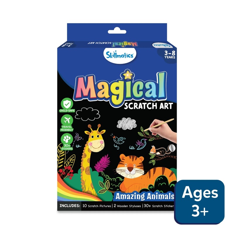 Skillmatics Magical Scratch Art Book: Amazing Animals | Multicolored