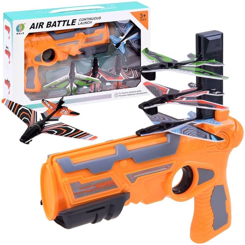 Air Battle Launcher Toy aircrafts Gun with 4 Foam aircrafts, Shooting Games Outdoor Activity  for kids – Color & Design May Vary