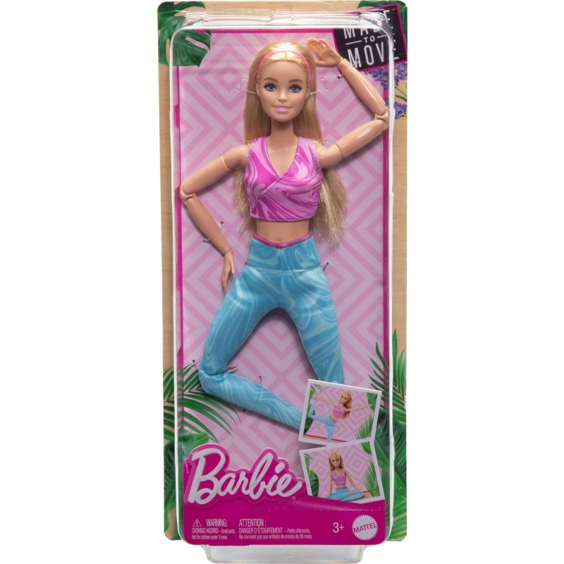 Barbie Made to Move Fashion Doll with Blonde Hair Wearing Removable Pink Sports Top & Blue Yoga Pants, 22 Bendable Joints