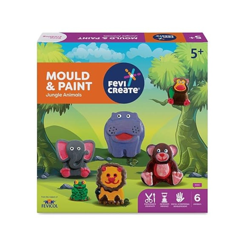 Fevicreate DIY Mould and Paint Jungle Animals Craft kit | Kids DIY Craft 5 Years | DIY Craft and Paint kit
