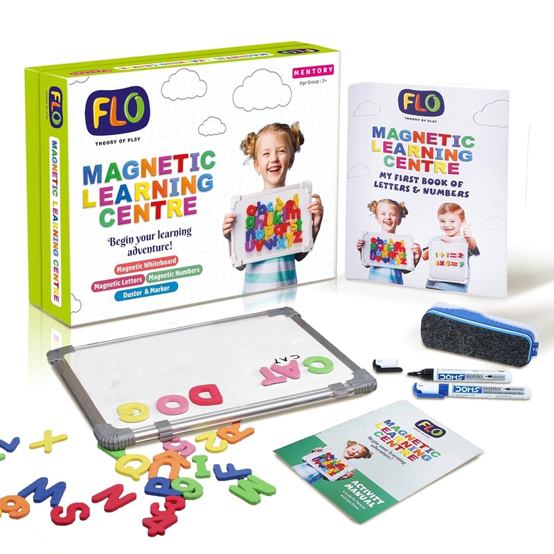 FLO Toys Magnetic Alphabets for Kids Learning and Number Brain Game Activity with Board, 3 in 1 Magnetic Letters & Numbers Educational Toy Kit, Preschool Toy for Age 3+