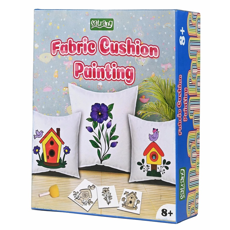 Folks Work Satrang Fabric Cushion Painting | Multicolor