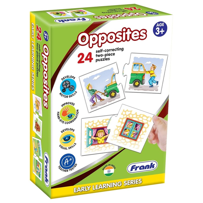 Frank Opposites 3+ Early Learning Series with 48 Puzzle Pieces – 24 Self Correcting 2 Piece Puzzles for Kids – Multicolor