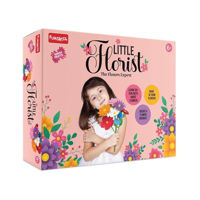 Funskool Handyfcrafts Little Florist Make 16 Foam Flowers,30+ Interesting Facts About Flowers, Arts and Craft Kit DIY Kit, Ages 6 and Above, Multicolor