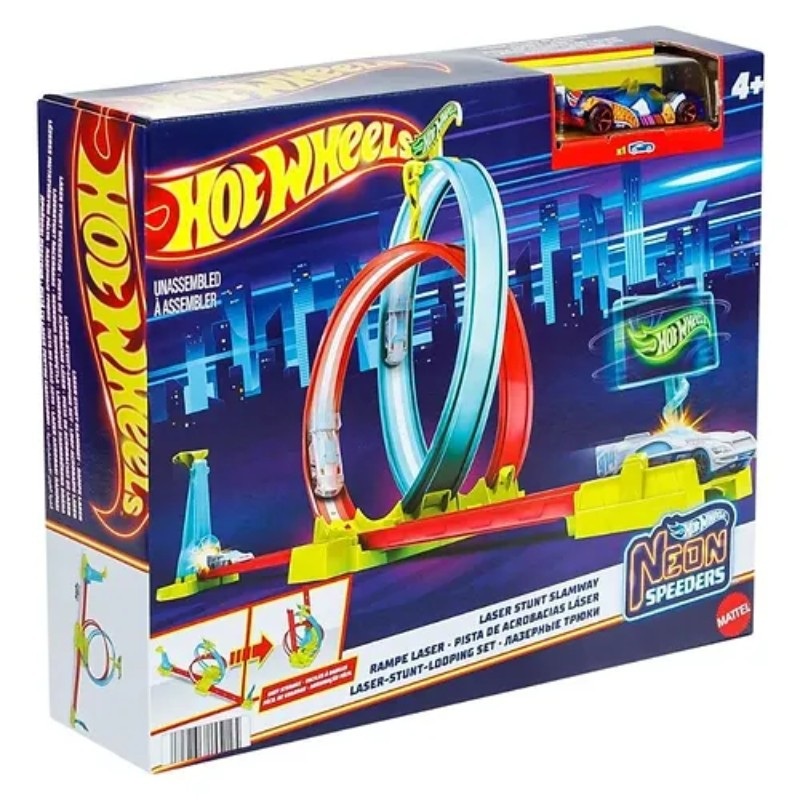 Hot Wheels Neon Speeders Razor Stunt Playset (Mini Car Playset) Multicolor