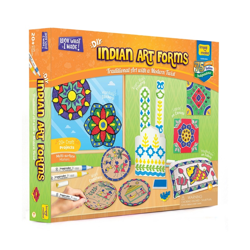 Imagimake Learn Indian Art Forms: DIY Arts and Craft Kit for Kids (Ages 8-12) – Explore 5 Traditional Art Techniques: Madhubani, Warli, Lippan, Mandala & Block Printing – Ideal for Girls, Boys, and Creative Minds – Multi-color