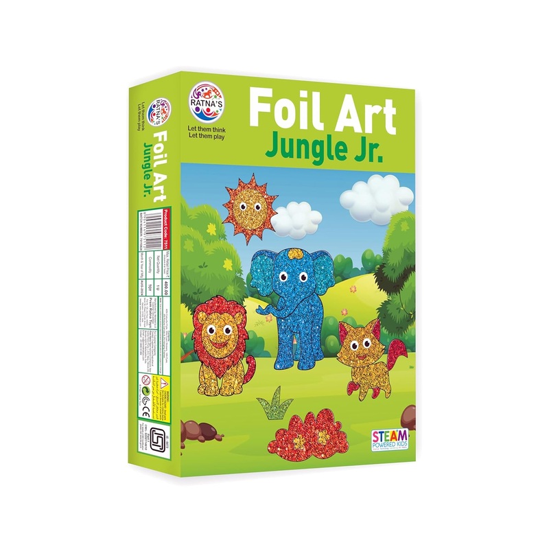 Ratna Foil Art Jungle Junior Craft Kit, STEAM Powered Art & Craft Kit, Foil Fun Mess Free Creative Activity DIY Kit for Kids