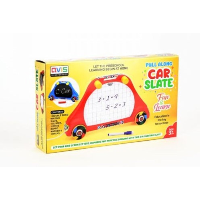Ratnas 2-In-1 Pull-Along Car Double Sided Slate With Accessories – Multicolor – Assorted