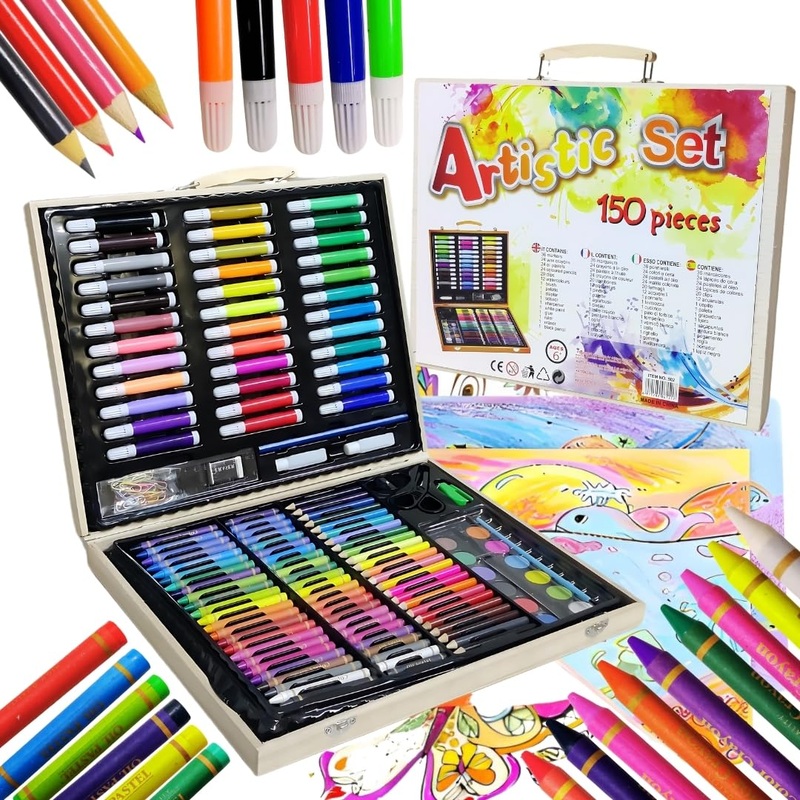 150 PCS Art Supplies Drawing Painting Art Set for Kids Girls Boys Teens, Wooden Case Coloring Art Kit