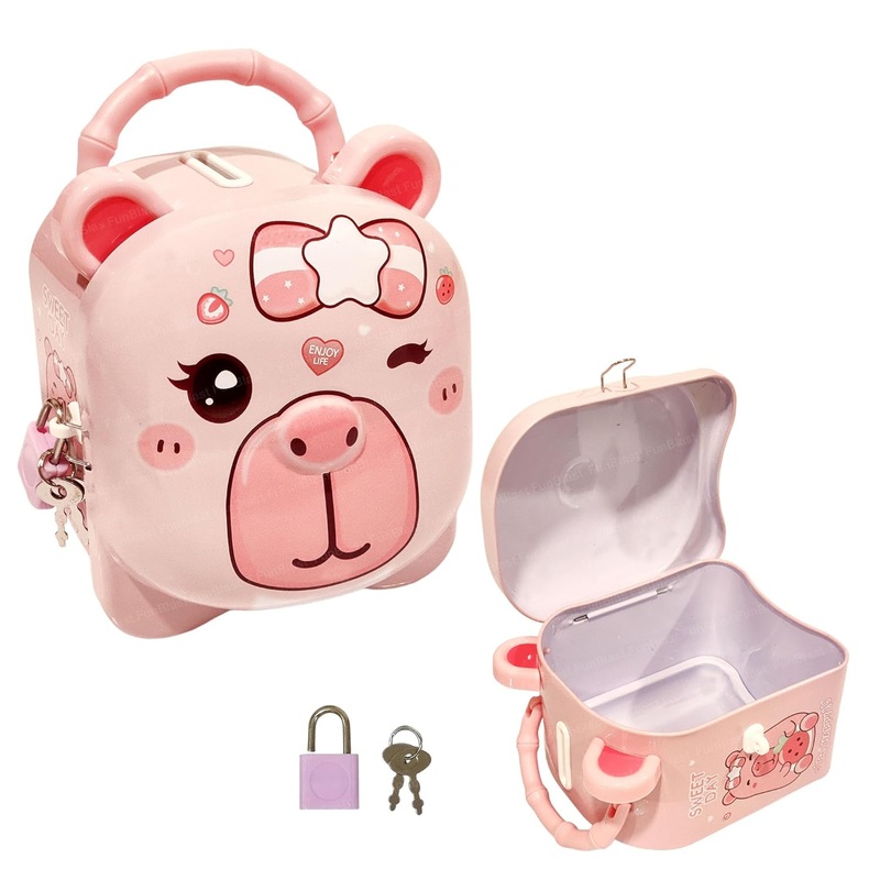 Bear Shape Coin Bank with Lock & Keys  Designer Piggy Bank for Kids Pack Of 1 (Multicolor)