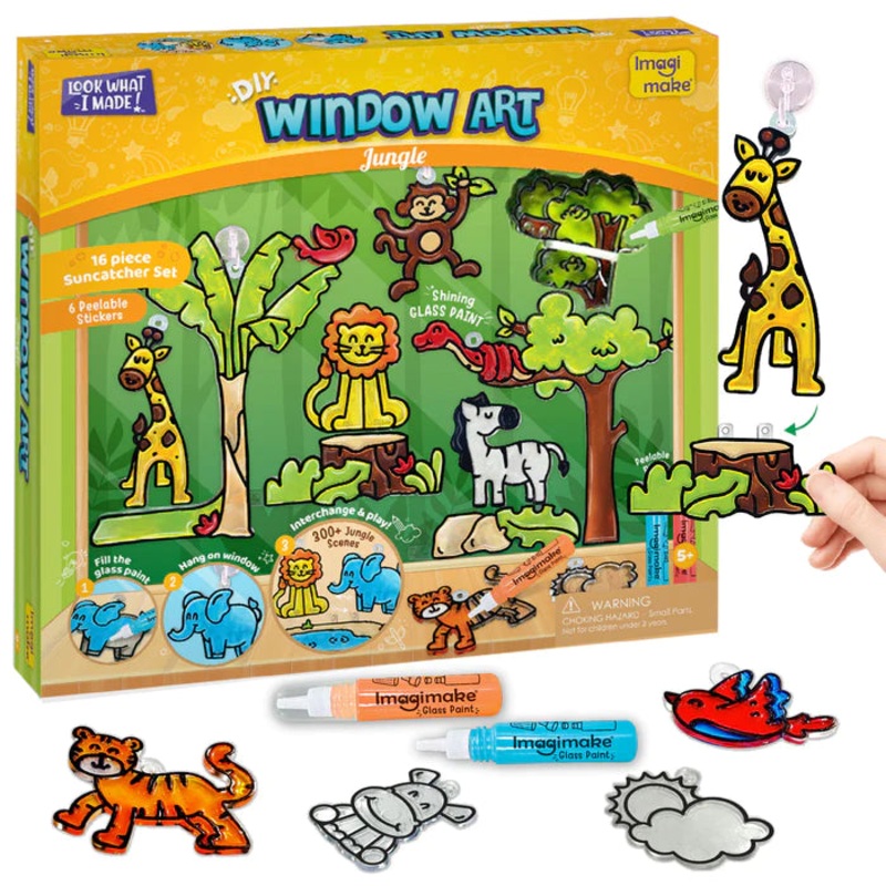 ImagiMake DIY Window Art Jungle | Glass Painting Kit | Art And Craft Kit |Toys For Girls & Boys Multicolor