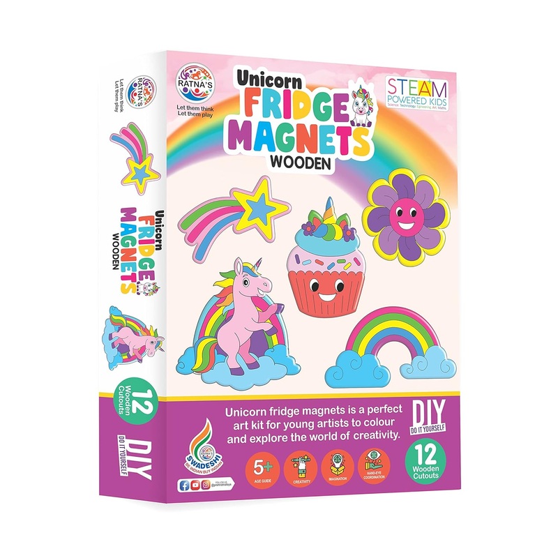 Ratnas Unicorn Fridge Magnets Wooden DIY Kit for Kids – Color & Design may vary