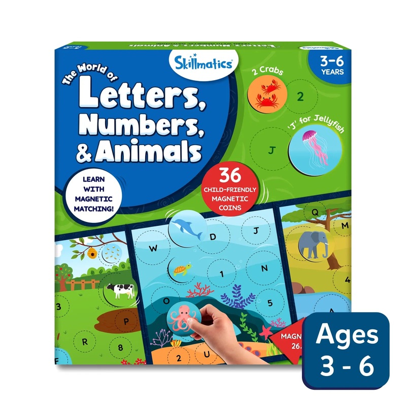 Skillmatics Letters, Numbers & Animals | Magnetic Matching Activity – Multicolor