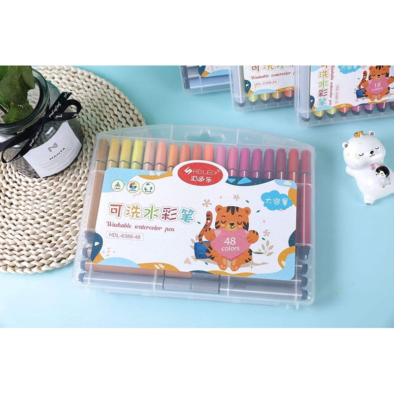 Washable Watercolor Pens Set – Colouring Kit Art Markers Colour Sketch Pens Set Kids 48 Shades