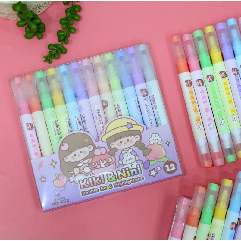 Aesthetic marker Set – Double Head Water Color Marker Pen Set for Bookmarking, Drawing, Calligraphy, Journal, Scrapbooking – 12 Shades