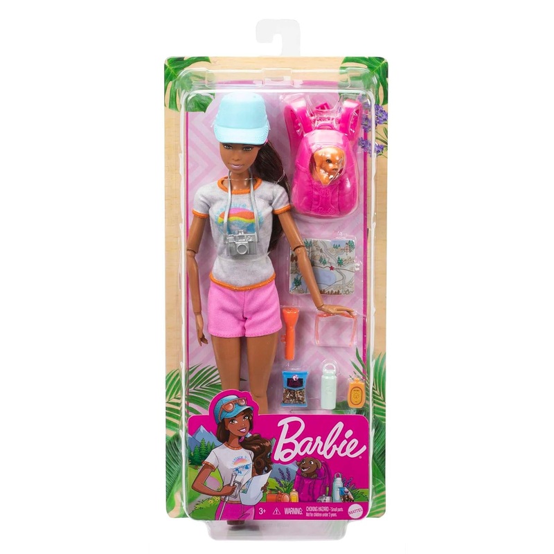 Barbie Doll, Kids Toys, Brunette Doll with Puppy, Sets, Hiking Day, Self-Care Series, Backpack Pet Carrier, Camera and More | Multicolor
