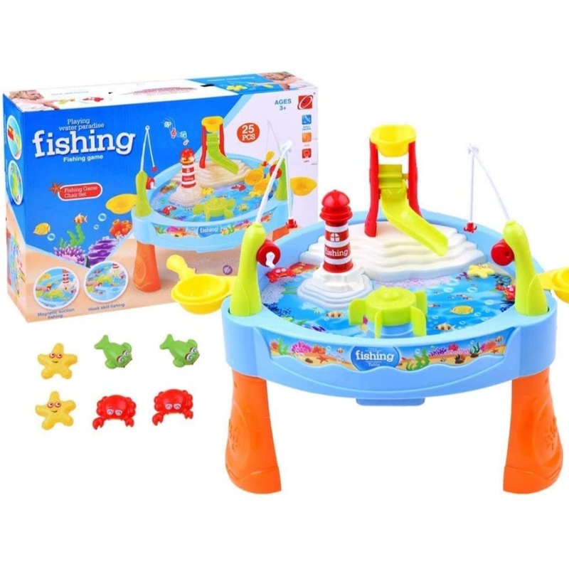 Water Paradise Fishing Game Set (Battery Operated) with Electric Rotation and Lights and Sounds for Kids Multicolor