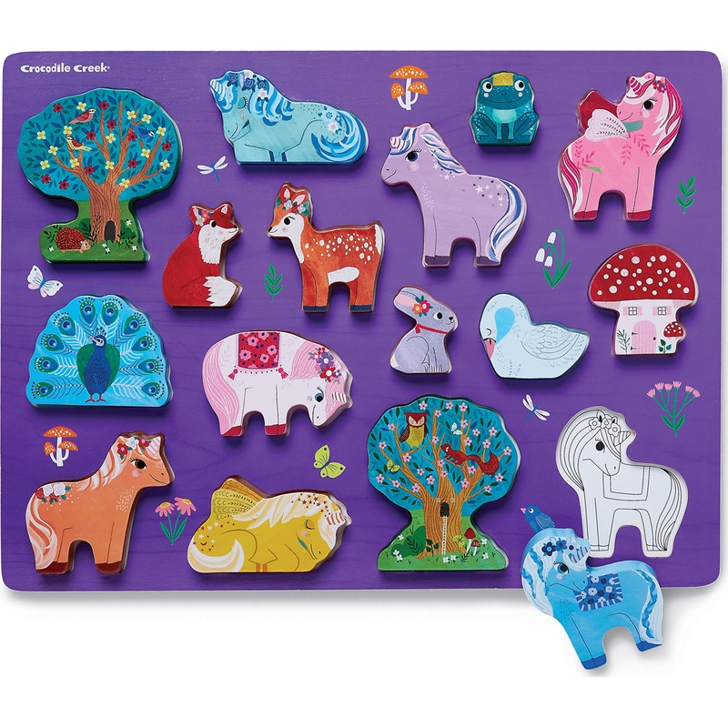 Unicorn Garden Wood Puzzle Playset