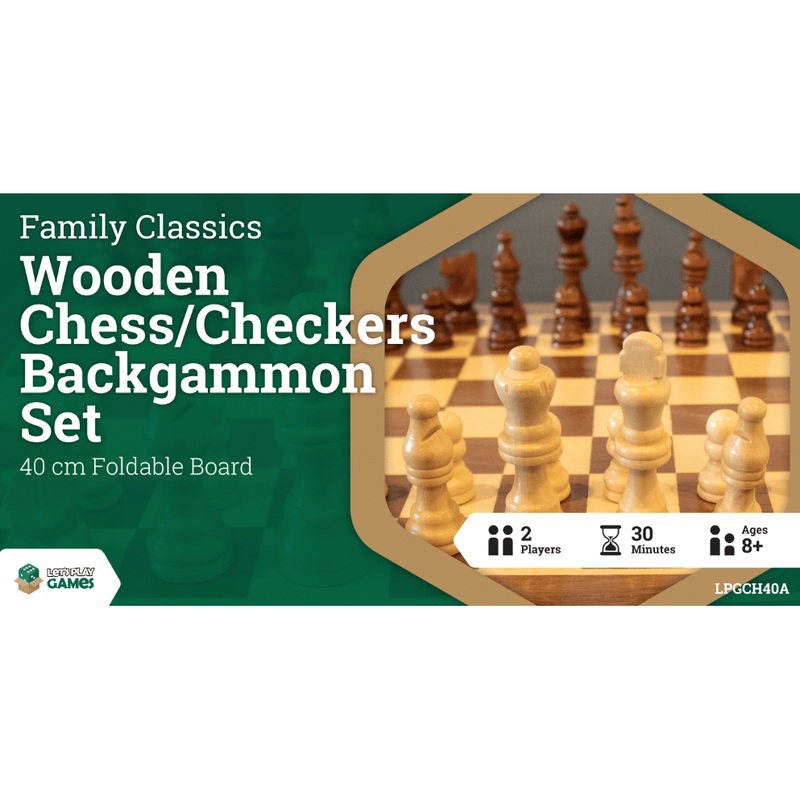 Family Classics Wooden Folding Chess/Checkers/Backgammon Set 40cm