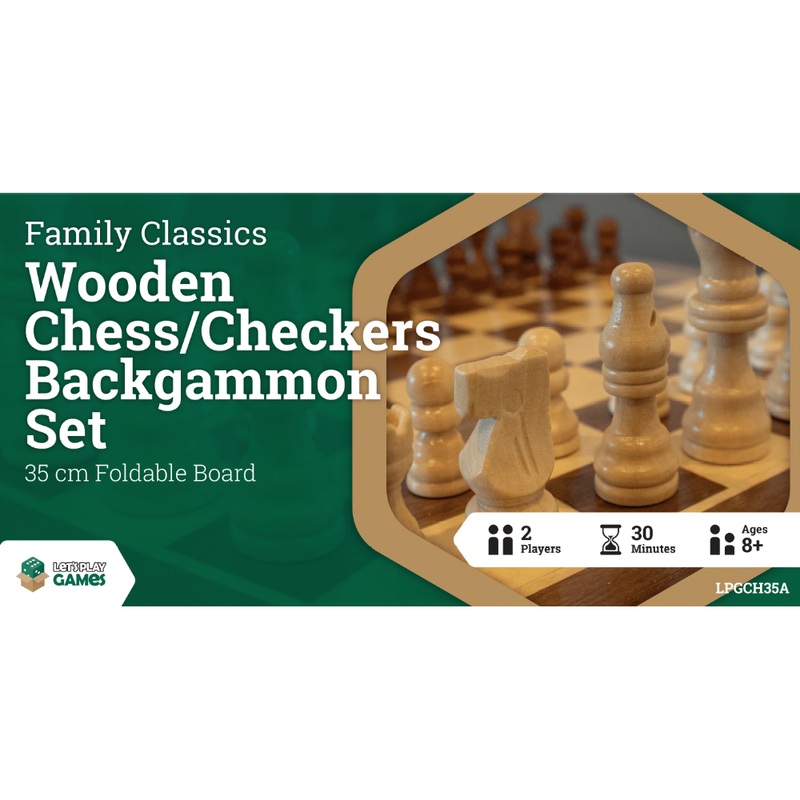 Family Classics Wooden Folding Chess/Checkers/Backgammon Set 35cm