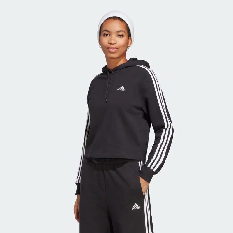 Women’s Essentials 3 Stripe French Terry Crop Hoodie